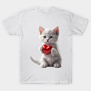 Love's Embrace: Ash Kitten with Heart T-Shirt